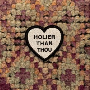 Mother Jeans Holier Than Thou Heart Iron On Patch Black White
